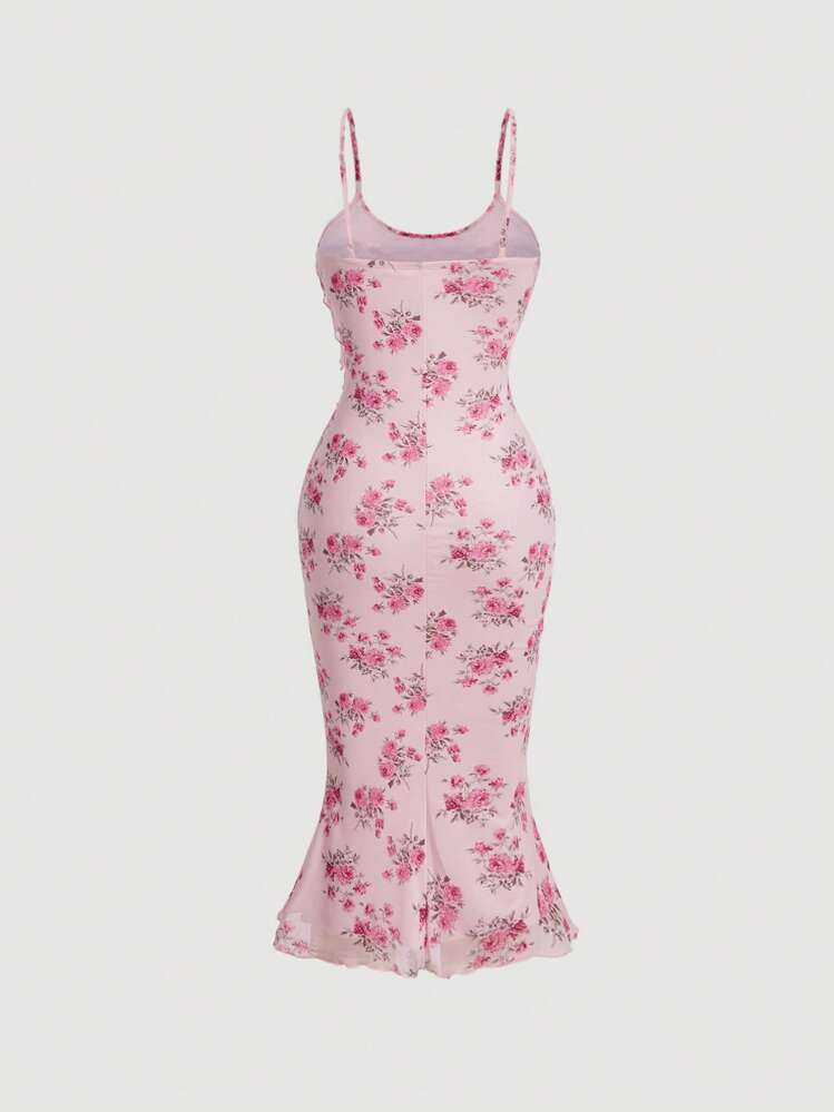 SHEIN MOD Váy hai dây xếp nếp họa tiết hoa toàn thân viền đuôi cá - Nhiều màu - Xem 2