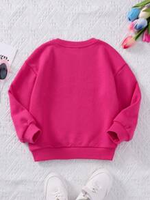 SHEIN Cô Gái Trẻ Đồ họa chữ cái & Bánh vòng Lót nhiệt Áo nỉ - Màu Hồng Tươi - Xem 2