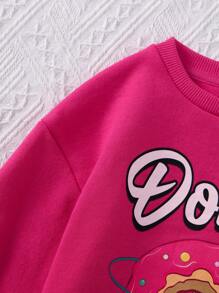 SHEIN Cô Gái Trẻ Đồ họa chữ cái & Bánh vòng Lót nhiệt Áo nỉ - Màu Hồng Tươi - Xem 3
