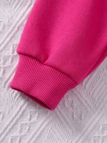 SHEIN Cô Gái Trẻ Đồ họa chữ cái & Bánh vòng Lót nhiệt Áo nỉ - Màu Hồng Tươi - Xem 4