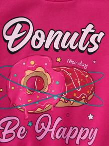 SHEIN Cô Gái Trẻ Đồ họa chữ cái & Bánh vòng Lót nhiệt Áo nỉ - Màu Hồng Tươi - Xem 5