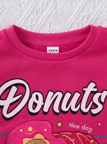 SHEIN Cô Gái Trẻ Đồ họa chữ cái & Bánh vòng Lót nhiệt Áo nỉ - Màu Hồng Tươi - Xem 6
