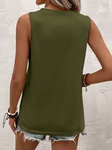 EMERY ROSE Solid Plicated Detail Tank Top - Army Green - View 2