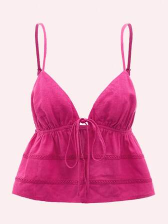 Crop Cami Top mit Band vorne, Schößchen,