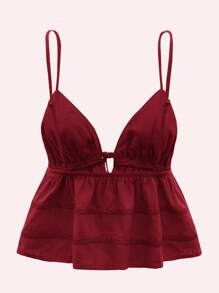 SHEIN ICON Top de tirantes crop con cordón delantero peplum - Burdeos - Ver 2