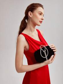 MOTF PREMIUM 闪闪发光，闪亮迷人，优雅，精致的水钻装饰手拿包晚餐包，晚宴包，适合派对女孩，女士，适合女性，非常适合派对，婚礼，舞会，晚餐/宴会，是送给女性的最佳礼物，情人节 - 黑色 - 查看 7