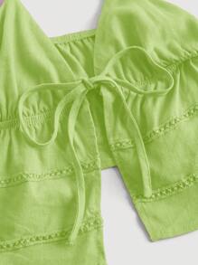 SHEIN ICON Top de tirantes crop con cordón delantero peplum - Verde Lima - Ver 3