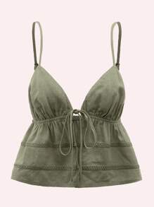 SHEIN ICON Solid Tie Front Cami Top - Army Green - View 1