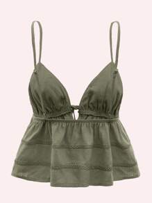SHEIN ICON Solid Tie Front Cami Top - Army Green - View 2