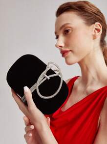 MOTF PREMIUM 闪闪发光，闪亮迷人，优雅，精致的水钻装饰手拿包晚餐包，晚宴包，适合派对女孩，女士，适合女性，非常适合派对，婚礼，舞会，晚餐/宴会，是送给女性的最佳礼物，情人节 - 黑色 - 查看 8