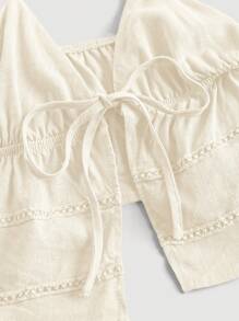 SHEIN ICON Solid Tie Front Cami Top - Beige - View 4