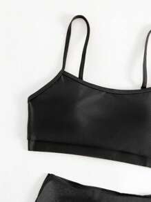 實心比基尼套裝搭配沙灘裙 - 黑色 - 查看 4