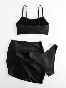 實心比基尼套裝搭配沙灘裙 - 黑色 - 查看 7