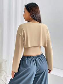SHEIN EZwear Solid Super Crop Top & Cami Top - Khaki - View 2