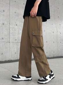 Claim Dot Men Flap Pocket Side Cargo Pants Without Belt - Coffee Brown - View 1