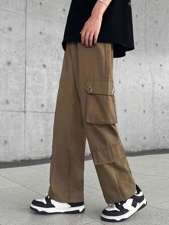 Hombres Pantalones cargo con bolsillo lateral con solapa sin cinturón