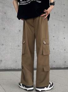 Claim Dot Men Flap Pocket Side Cargo Pants Without Belt - Coffee Brown - View 2