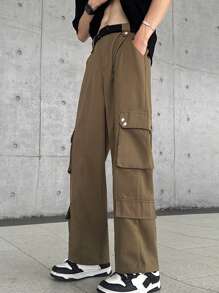 Claim Dot Men Flap Pocket Side Cargo Pants Without Belt - Coffee Brown - View 3