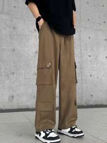 Claim Dot Men Flap Pocket Side Cargo Pants Without Belt - Coffee Brown - View 4