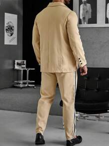 Manfinity Mode Nam Tương phản Đường may bên Áo vest & Quần tây - Màu Khaki - Xem 2