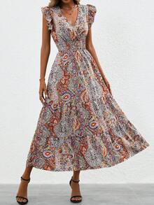 SHEIN LUNE Paisley Print Ruffle Trim Dress - Multicolor - View 2