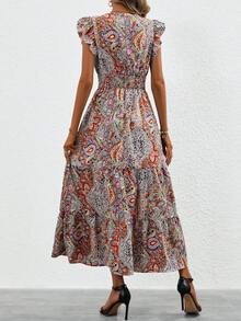 SHEIN LUNE Paisley Print Ruffle Trim Dress - Multicolor - View 3