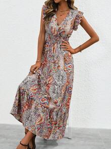 SHEIN LUNE Paisley Print Ruffle Trim Dress - Multicolor - View 4