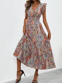 SHEIN LUNE Paisley Print Ruffle Trim Dress - Multicolor - View 5