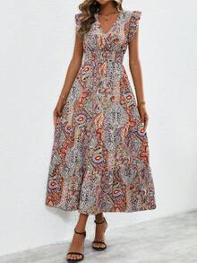 SHEIN LUNE Paisley Print Ruffle Trim Dress - Multicolor - View 6