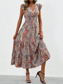 SHEIN LUNE Paisley Print Ruffle Trim Dress - Multicolor - View 1