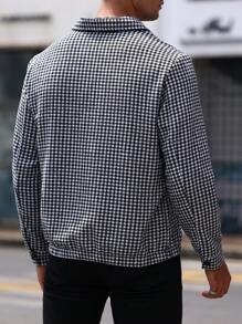 Manfinity Homme 男士犬牙格印花拉鍊外套 - 黑與白 - 查看 2