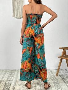 SHEIN VCAY 熱帶圖案腰帶抹胸連體褲 - 彩色 - 查看 2