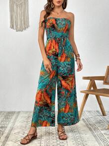 SHEIN VCAY 熱帶圖案腰帶抹胸連體褲 - 彩色 - 查看 3