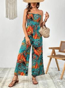 SHEIN VCAY 熱帶圖案腰帶抹胸連體褲 - 彩色 - 查看 4