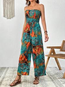 SHEIN VCAY 熱帶圖案腰帶抹胸連體褲 - 彩色 - 查看 5