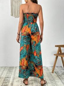 SHEIN VCAY 熱帶圖案腰帶抹胸連體褲 - 彩色 - 查看 6