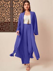 Mulvari Solid Open Front Coat & Wide Leg Pants - Violet Purple - View 1