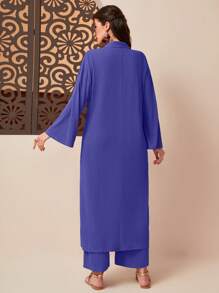 Mulvari Solid Open Front Coat & Wide Leg Pants - Violet Purple - View 2