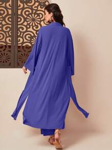 Mulvari Solid Open Front Coat & Wide Leg Pants - Violet Purple - View 4