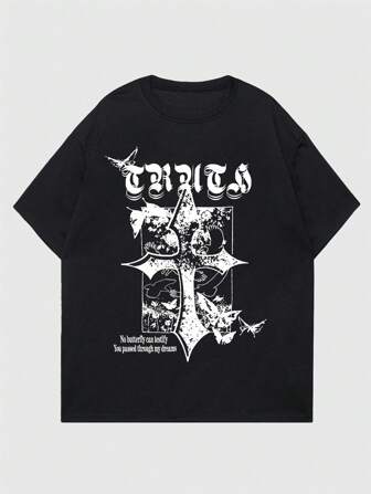 Street Life Hombres Camiseta cruzado & con estampado de slogan