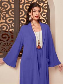 Mulvari Solid Open Front Coat & Wide Leg Pants - Violet Purple - View 7