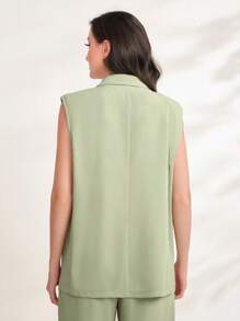 Modelyn Lapel Collar Vest Blazer Without Belt - Green - View 2