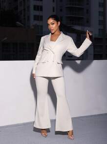 SHEIN SXY Double Breasted Flap Detail Blazer - White - View 4