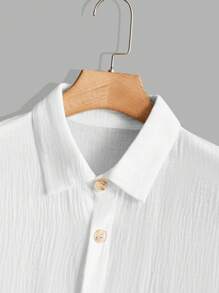 Manfinity Homme 鬆身男士純色鈕扣前襯衫 - 白色 - 查看 8