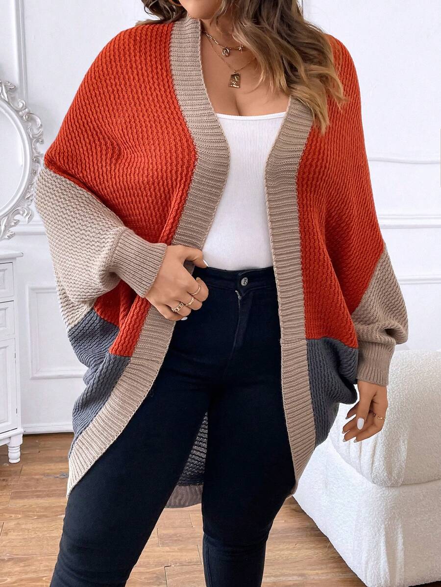 SHEIN LUNE Áo len cardigan tay cánh dơi màu khối cỡ lớn - Nhiều màu - Xem 1