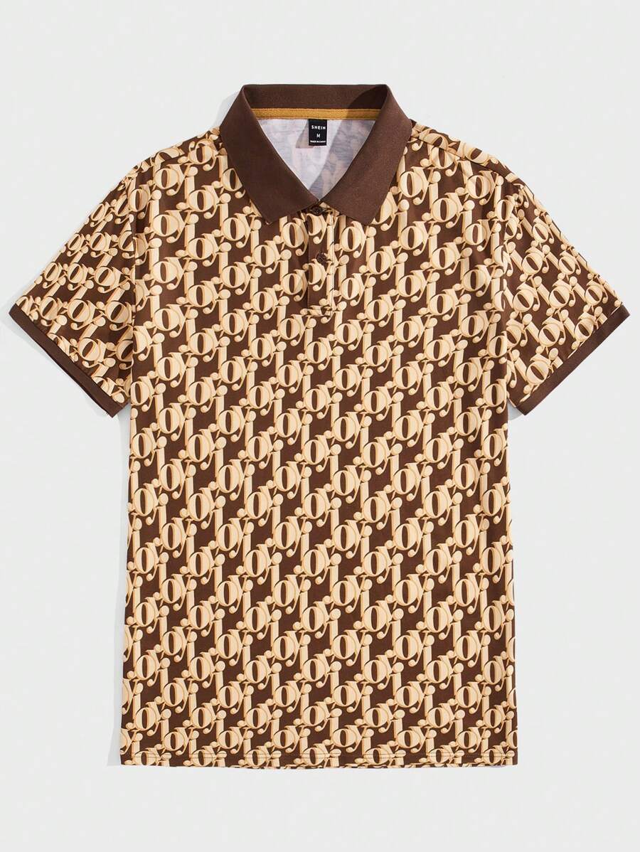 Manfinity AFTRDRK Men Allover Print Contrast Collar Polo Shirt - Multicolor - View 1