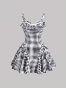 SHEIN MOD 1pc Gingham Print Bow Decor Cami Dress