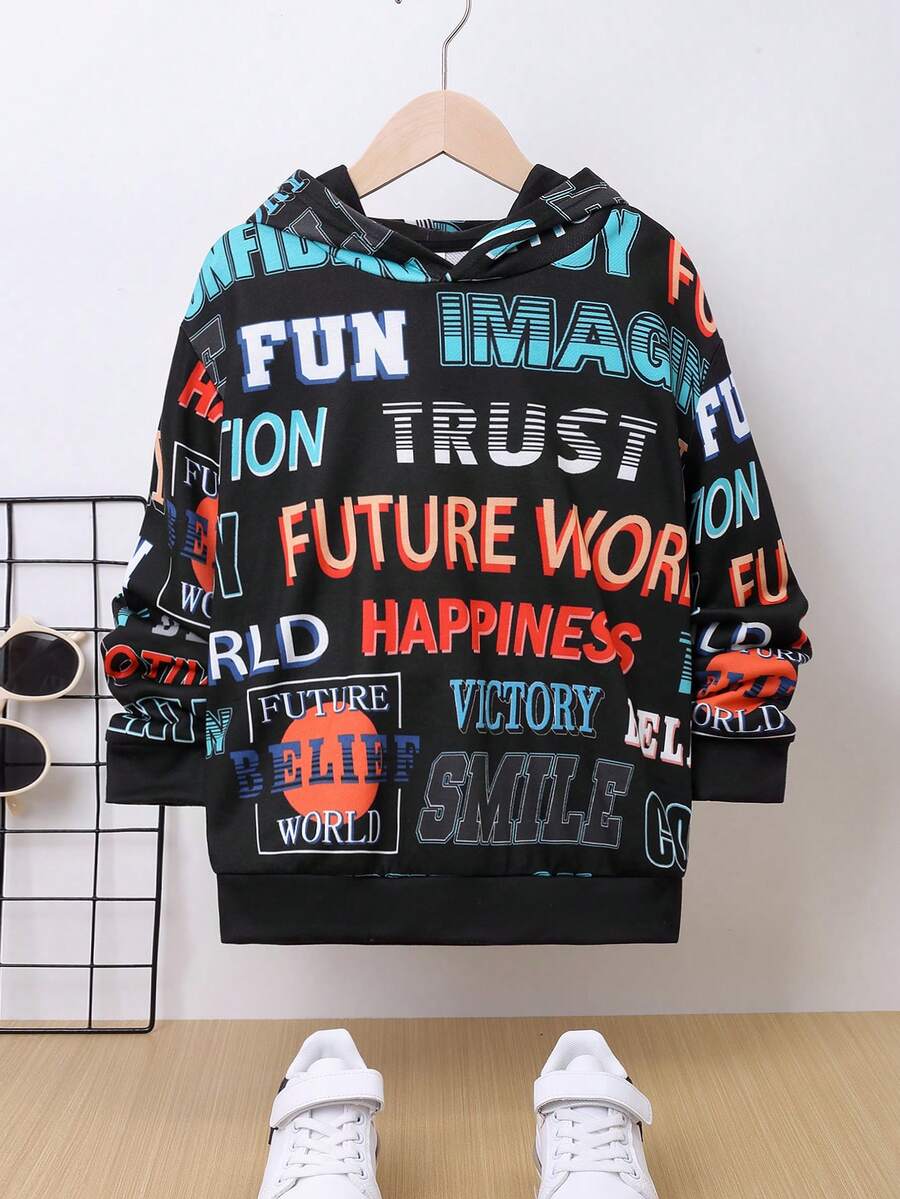 SHEIN Tween Boy Letter Graphic Drop Shoulder Sweatshirt - Multicolor - View 1