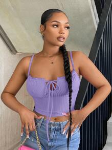 SHEIN SXY Frill Trim Tie Front Cami Top - Purple - View 1