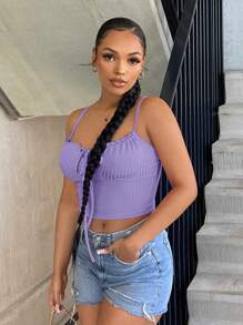 SHEIN SXY Frill Trim Tie Front Cami Top - Purple - View 5